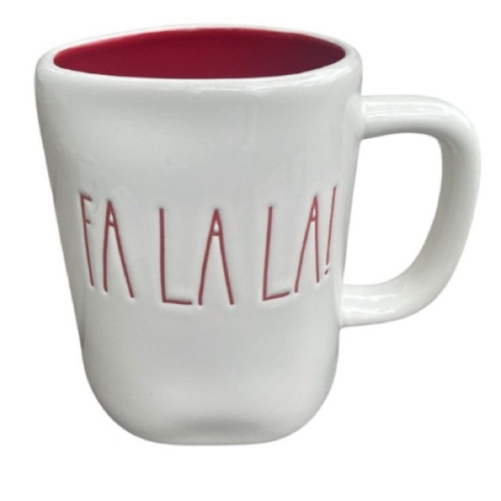 Rae Dunn White and Red FA LA LA LA Ceramic Mug Festive Coffee Tea Cup